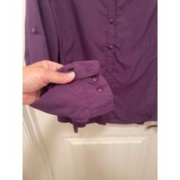 REI PURPLE WOMEN'S SZ 1X  BUTTON UP LONG SLEEVE TOP ZIPPER POCKETS 💯% TACTEL SH - Picture 10 of 16